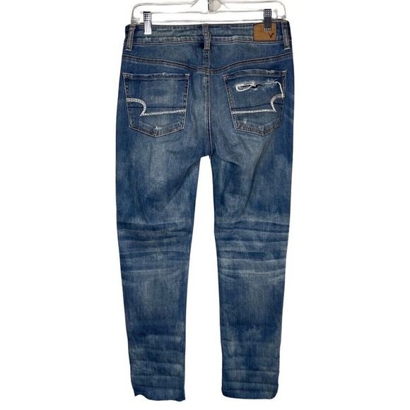 American Eagle Jeans Womens 2‎ Blue Tomgirl Relaxed Sloughy Fit Distress Destroy - Picture 2 of 8